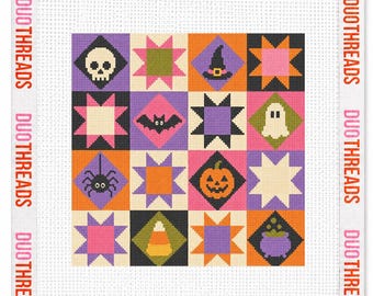 Spooky Quilt Halloween Needlepoint Canvas