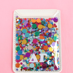 Cartera para teléfono con confeti de la hermandad Delta Gamma