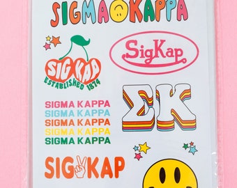 Sigma Kappa Sorority Rainbow Sticker Sheet / Sorority Gift / Dorm Room Decor / Big Little / Bid Day