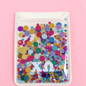 Cartera para teléfono con confeti de la hermandad Chi Omega