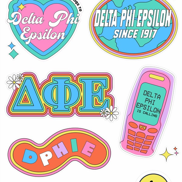 Delta Phi Epsilon Sorority Y2K Sticker Sheet / Sorority Gift / Dorm Room Decor / Big Little / Bid Day