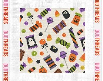 White Trick or Treat Halloween Candy Needlepoint Canvas