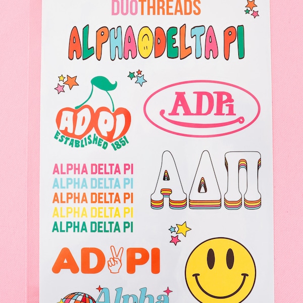 Alpha Delta Pi Sorority Rainbow Sticker Sheet / Sorority Gift / Dorm Room Decor / Big Little / Bid Day