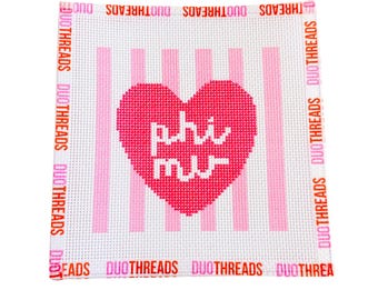 Phi Mu Sorority Heart Needlepoint Canvas
