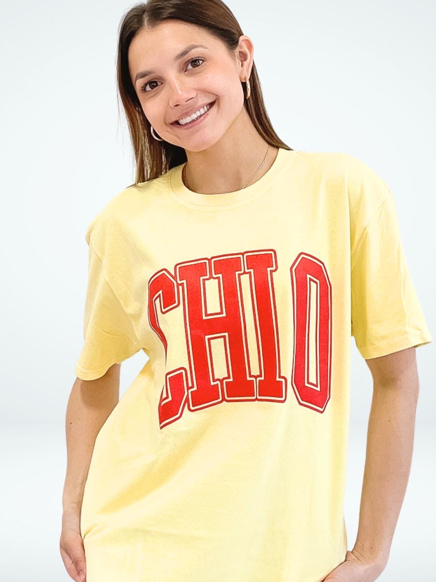 Chi Omega Sorority Varsity Arch Puff Tee