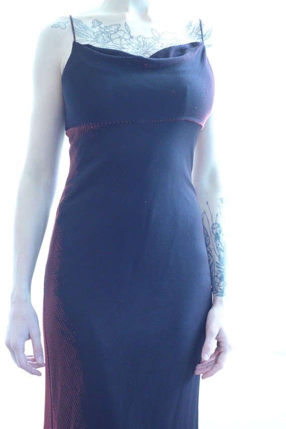 90s dramatic red shimmer gown