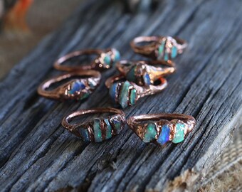 Triple Opal Rings || Raw Opal Rings || Lightning Ridge Opals || Australian Opals || Gift for her || Unique ring || Crystal Ring