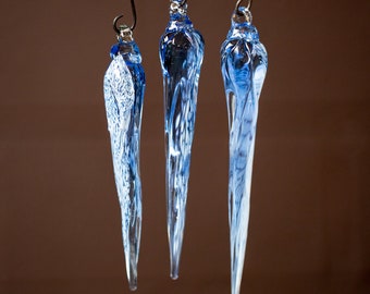 handmade glass icicle ornament. Winter glass ornament, icicle ornament, gift for friend,  gift for glass lover