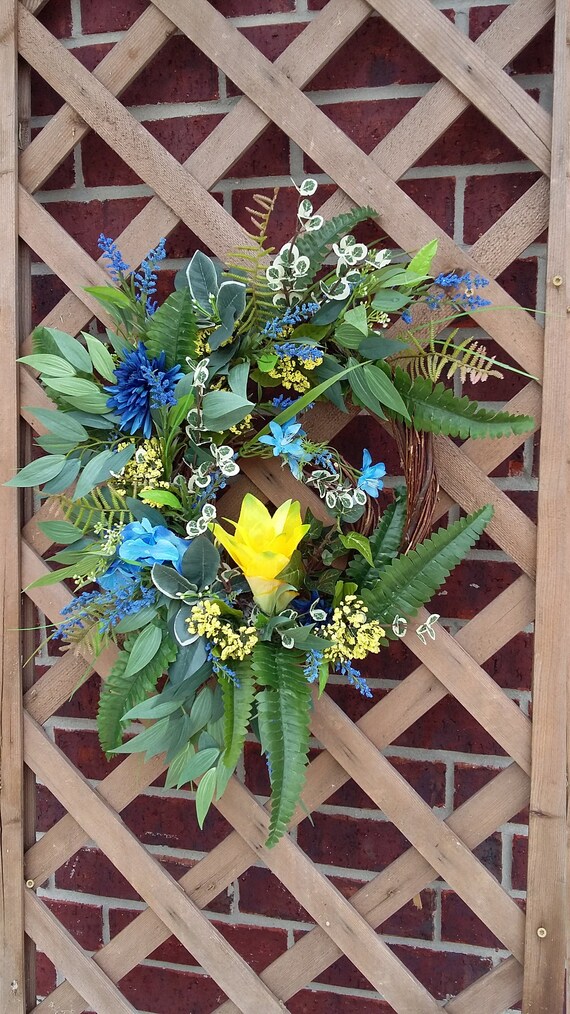 Blue Yellow Double Grapevine Wreath Anytime Wreath Summer Etsy