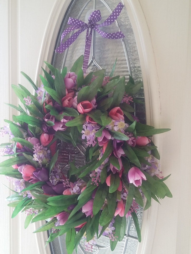 Spring Tulip and Lavender Wreath Spring Tulip DecorMini Tulip Wreath Purple Tulip Wreath Mini Tulip and Lavender Wreath Lavender Wreath
