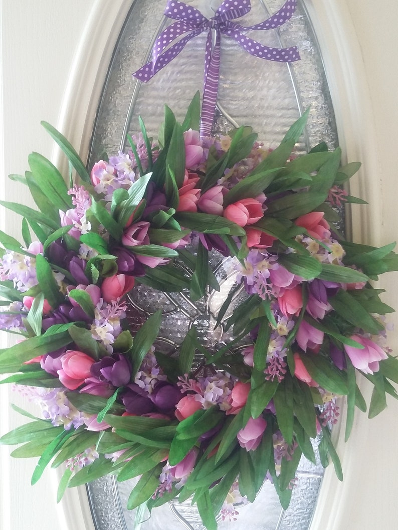 Spring Tulip and Lavender Wreath Spring Tulip DecorMini Tulip Wreath Purple Tulip Wreath Mini Tulip and Lavender Wreath Lavender Wreath
