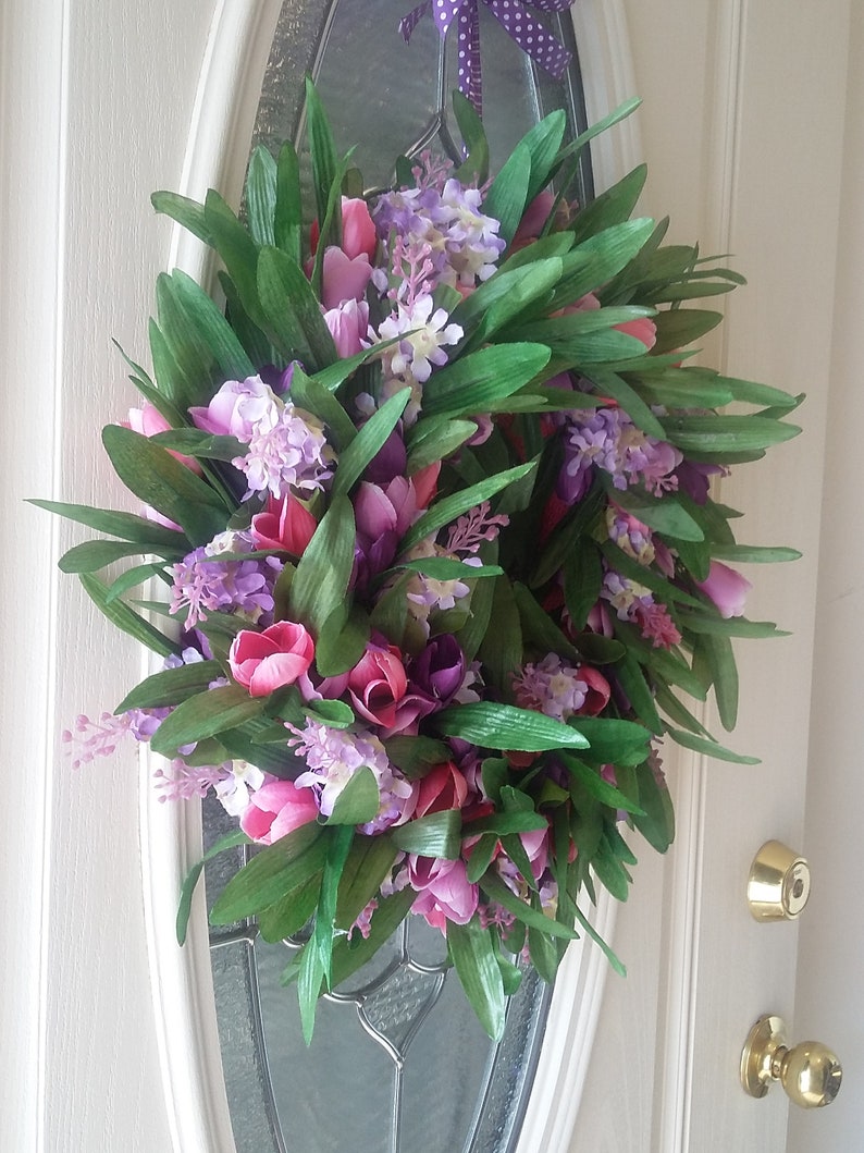 Spring Tulip and Lavender Wreath Spring Tulip DecorMini Tulip Wreath Purple Tulip Wreath Mini Tulip and Lavender Wreath Lavender Wreath