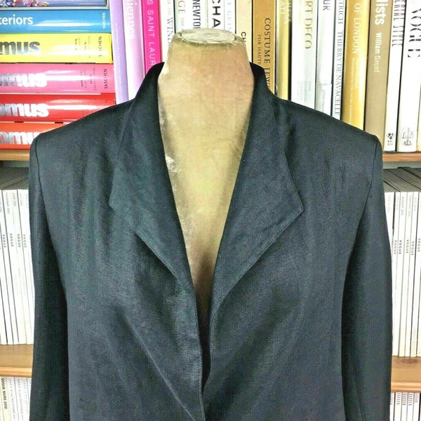 Vintage 2000s Joyce Ridings Jacket Blazer Black Linen UK 12 US 8 Cardigan Lagenlook Open Front