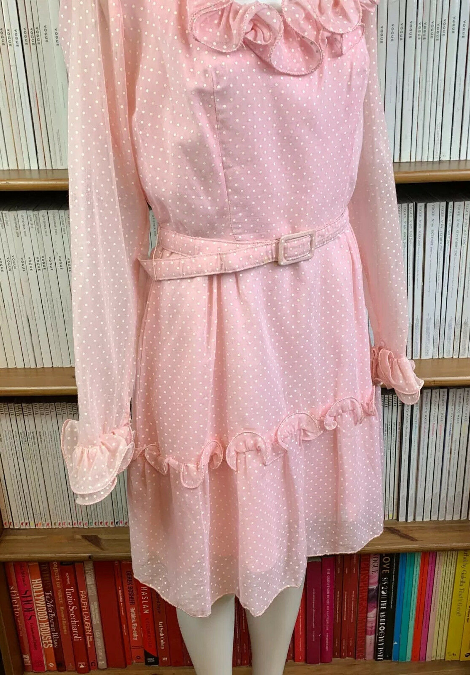 Vintage 1970s Dress UK 12 14 US 8 10 Pink Polka Dot Frilly - Etsy Singapore