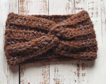 Winter headband, wool hair band, turban headband, crochet headband, brown hair band, hair accessories, women's fashion