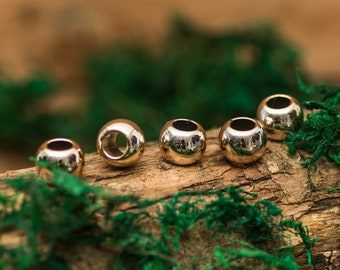 Set of 5 Plastic Bubblegum Dread Beads Gold Colour, 7mm Hole, Jewelry Making