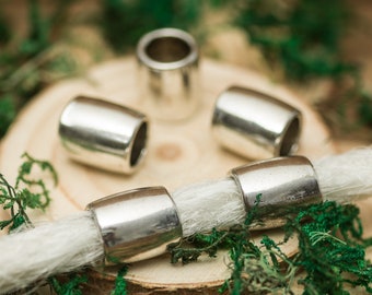 Set of 5 Stainless Steel Smooth Barrel Dread Beads Silver Colour, 8mm hole, jewelry making