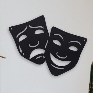 Vintage Metal Drama Face Masks - Vintage Drama Mask - Comedy and Tragedy Art - Retro Movie Decor - Home Theater Wall Art
