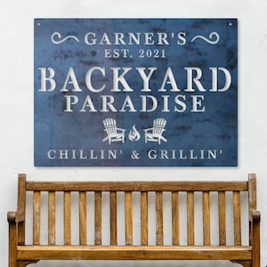 Backyard Paradise Metal Sign - Custom Backyard Sign - Personalized Home Decor - Backyard Decor - Custom Metal Signs - Patio - Porch