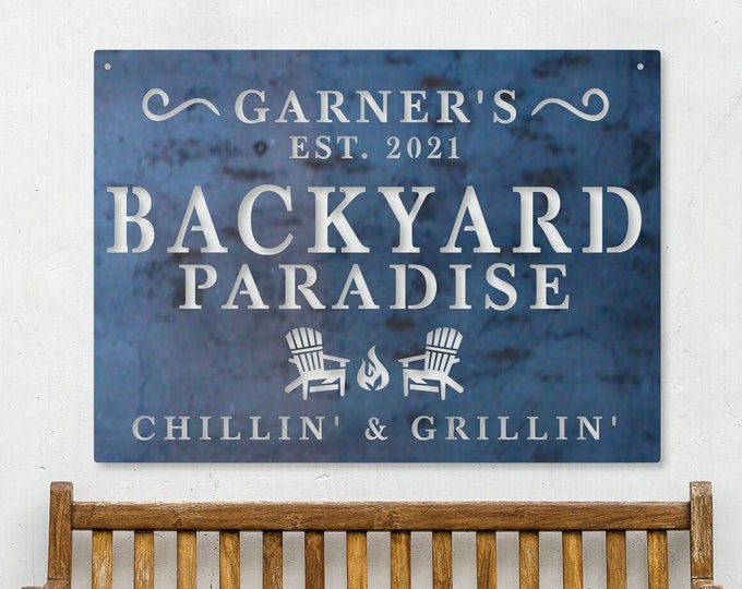 Backyard Paradise Metal Sign - Custom Backyard Sign - Personalized Home Decor - Backyard Decor - Custom Metal Signs - Patio - Porch