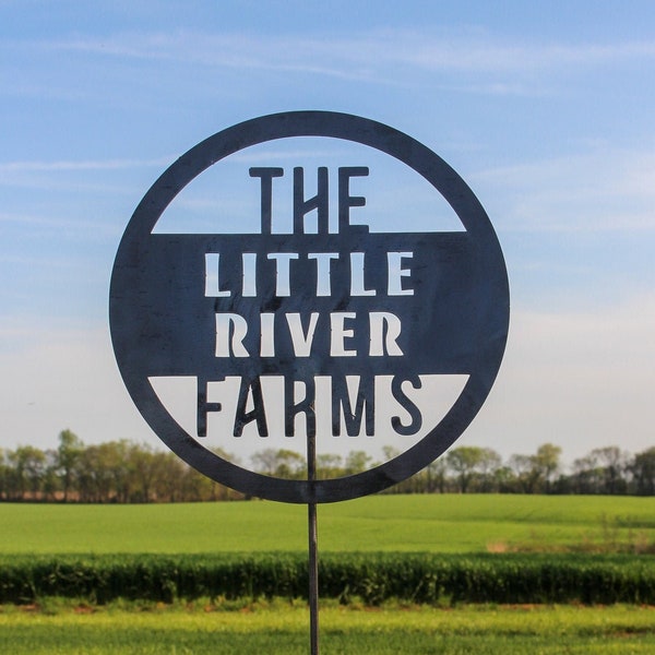 The Little River Farms Garden Stake -  Custom Metal Farm Name Garden Art - Personalized Homestead Sign - Personalized Gifts - Lawn Marker