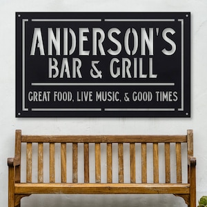 Personalized Metal Family Bar and Grill Sign - Personalized Decor - Wall Art - Personalized Gifts - Custom Metal Art - Home Gifts - Gifts