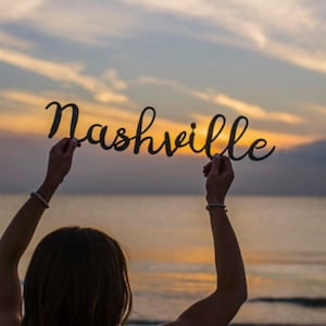 Nashville Signs - Cursive Word Wall Decor - Tennessee Sign - Large Metal Nashville Sign - Vintage Farmhouse Wall Art