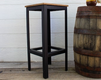 Minimalist Backless Bar Stool - 29 Inch Steel and Wood Bar Chair - Kitchen Island Seating