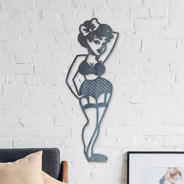 Ships in 2 Days | Traditional Pin-Up Girl Tattoo Sign - Vintage Pin-Up Girl - Traditional Flash Tattoo - Pin-Up Decor