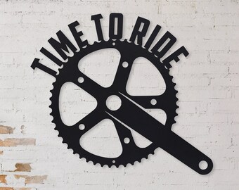 Ships in 2 Days | Time to Ride Bike Gear - Fitness Home Gym Sign - Work Out - Exercise - Biking Art - Work Out Gifts - Gym Decor