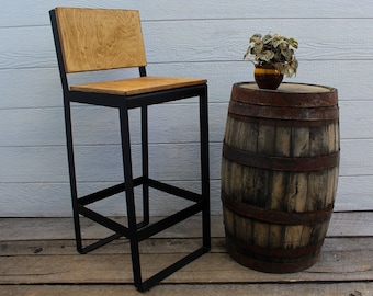 Industrial Bar Stool with Back - Ergonomic Steel and Wood Bar Chair - Kitchen Island Seating
