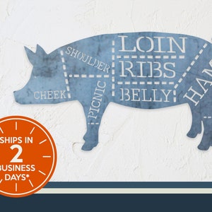 Ships in 2 Days - Raw Steel | Pork Cuts Metal Sign - Kitchen Pig Decor - Butcher Shop - Barbecue - BBQ Wall Art - Meat Shop Decor - BBQ