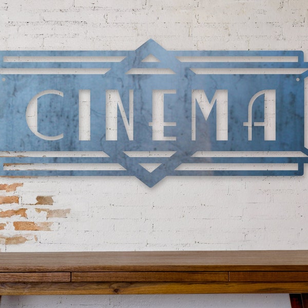 Metal Art Deco Cinema Movie Marquee Sign - Vintage Decor - Retro Home Theater Art - Movie Room Decor - Vintage Film Art