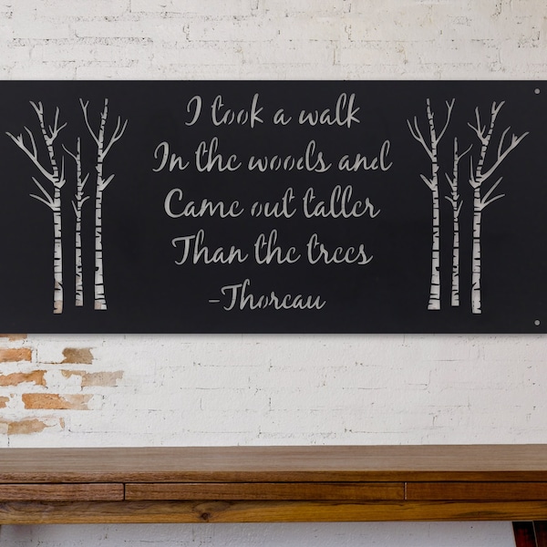 Cartello in metallo con citazione di Thoreau - Decorazione murale rustica in stile cabina