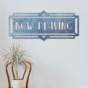 Metal Art Deco Now Playing Marquee Sign - Vintage Cinema Decor - Home Theater Decor - Movie Decor - Vintage Film Art