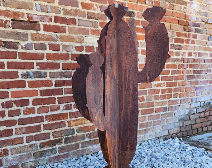 Cactus Metal Sculpture, Metal Yard Art Peruvian Apple, Saguaro, Blue Myrtle