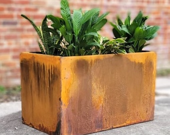 Metal Trough Planter - Extra Large Rectangular Planter - Perennial Planter Pot - Raw Steel Will Develop Natural Rust Patina - Minimalist