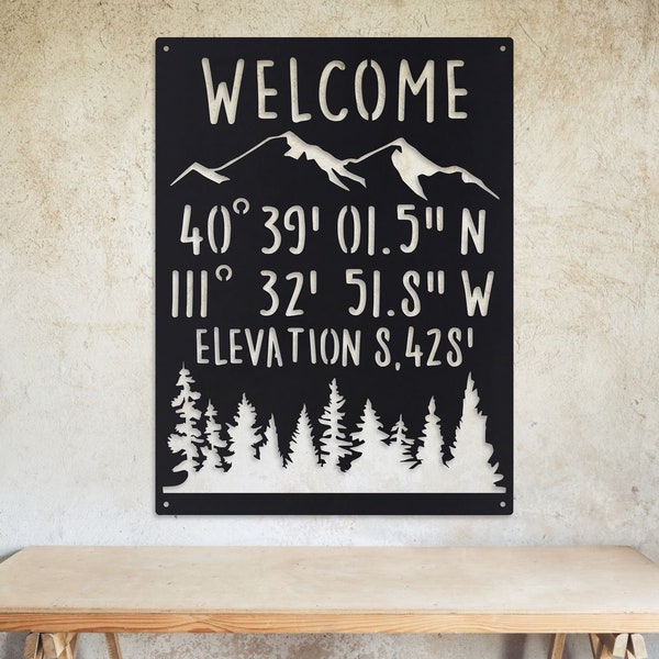 Mountain Coordinates & Elevation Sign - Custom Coordinates Sign - Mountain Home Wall Art - Personalized Gifts - Coordinates Gift - Home Gift