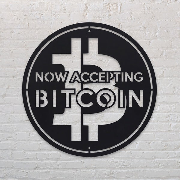 Now Accepting Bitcoin Sign - Merchant Metal Wall Decor - BTC - Bitcoin - Crypto Currency - Bitcoin Business Metal Sign - Wall Decor - Gifts