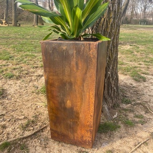 Pedestal Metal Planter - 26&quot; x 14&quot; x 14&quot; Planter - Front Door Decor - Planter Pot - Unique Planter - Minimalist