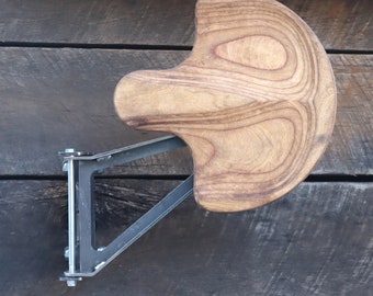Swing Away Bar Stool with Wood Tractor Seat - Space Saving Wall Mounted Seating