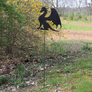 Ships in 2 Days | Metal Dragon Garden Stake - Steel Gardening Decor - Fantasy Yard Art Marker - Metal Dragon Sign - Lawn Dragon - Dragon