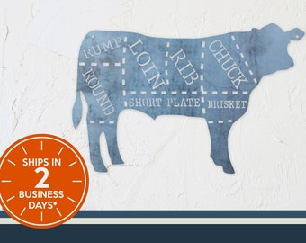 Ships in 2 Days - Raw Steel | Beef Cuts Metal Sign - Kitchen Cow Decor - Butcher Shop - Steer Wall Art - Butcher Shop Wall Art - Restaurant