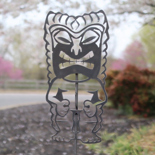 Ships in 2 Days | Metal Tiki Garden Stake - Steel Gardening Decor - Yard Art Marker - Free Shipping