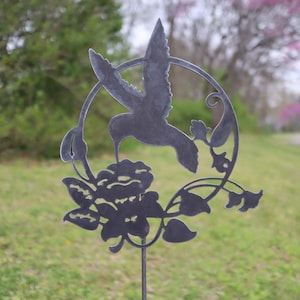 Expédition en 2 jours | Colibri et piquet de jardin en métal - décoration de jardinage en acier - marqueur d&#39;art Bird Yard - décoration de pelouse en métal - art de jardin