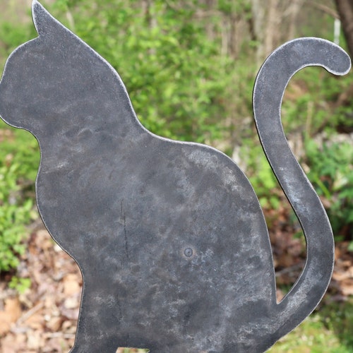Cat kitty feline yard garden stake metal art feline PCT23A 