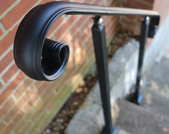 Custom Length Adjustable Metal Handrail with Scroll End - Make A Rail Grab Rail - Victorian Stair Decor