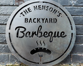 Personalisierter Familien-Hinterhof Grillschild - Outdoor Nachname Grillen Grillen Terrassendekoration - Personalisierte Geschenke - Wanddekoration - Wandkunst