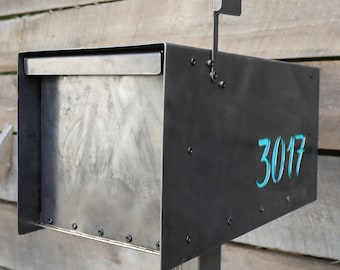 Custom Steel Mailbox - Metal Address Mail Box with Personalized Numbers - Letter Box Post - Modern Minimalist Mail Box