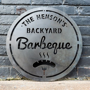 Personalized Metal Family Backyard Barbeque Sign - Outdoor Last Name Grilling BBQ Patio Decor - Personalized Gifts - Wall Decor - Wall Art